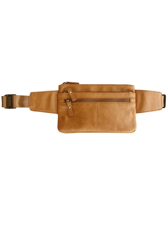Roma Leathers Vintage Leather Fanny Pack - Premium Light Brown Cowhide Leather Waist Pack - Adjustable Waist Strap - Multi Pocket Belt Bag - Designed in USA - Image 1